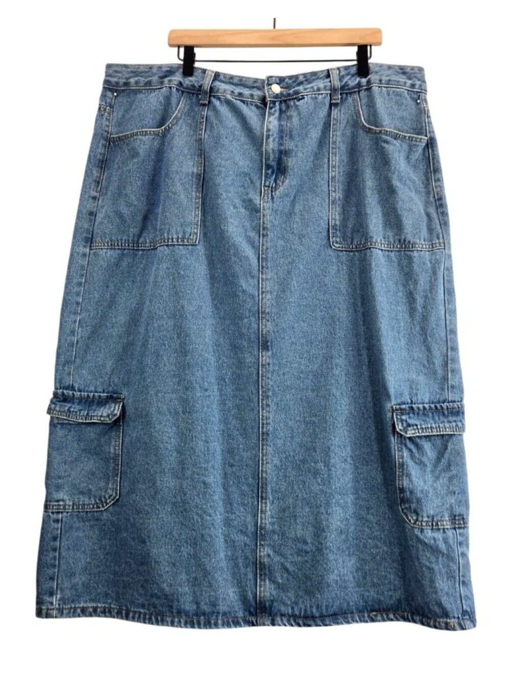 Blue Denim Cargo Skirt 3XL Shein Curve Utility Side Pockets Pencil Silhouette